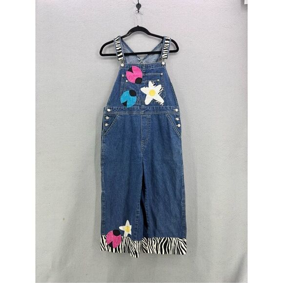 Vintage 90s Baccini Womens Eclectic Animal Print Embroidered Denim Overall Size - Picture 10 of 10